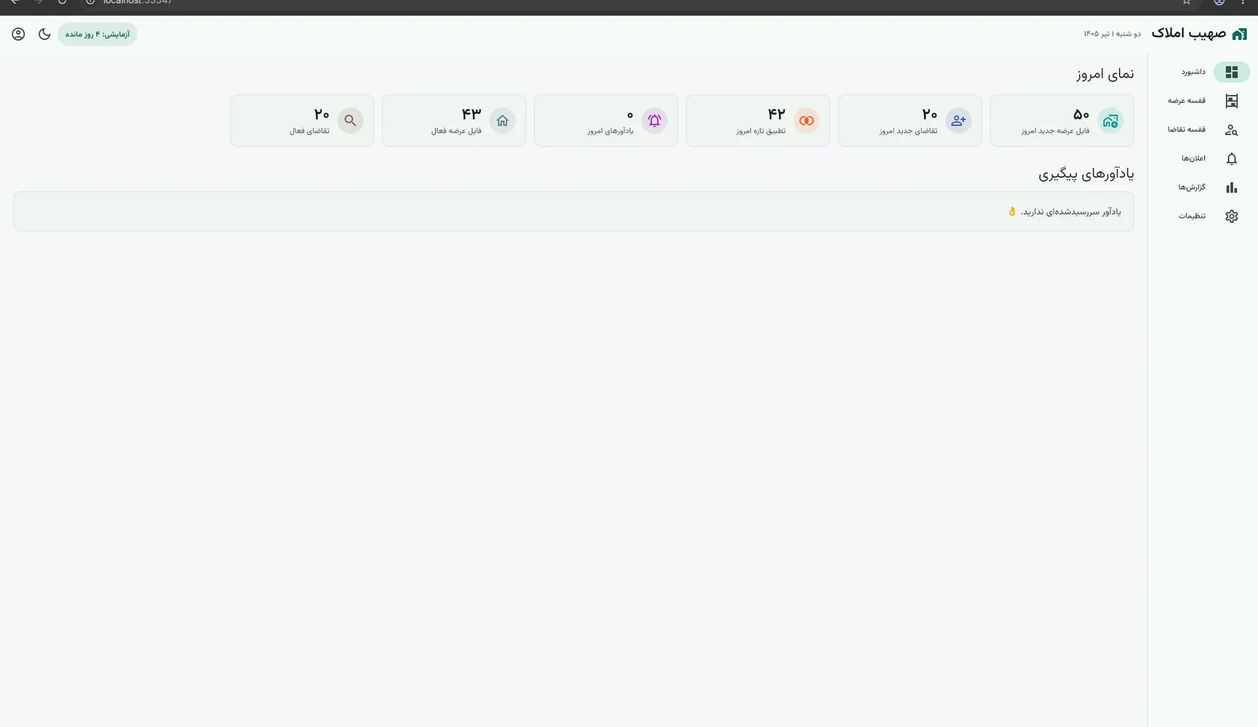 Dashboard of the AmlakYar real-estate platform built by Sohaib Basharat