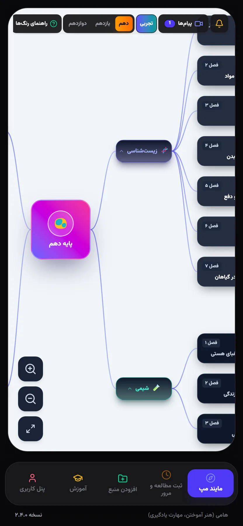 نسخه‌ی موبایل نقشه‌ی دانش هامی به‌صورت PWA