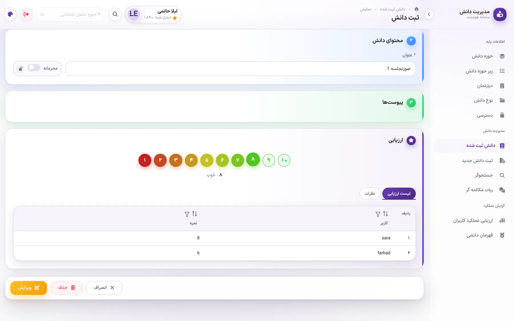 One-click rating on a coloured 1–10 scale